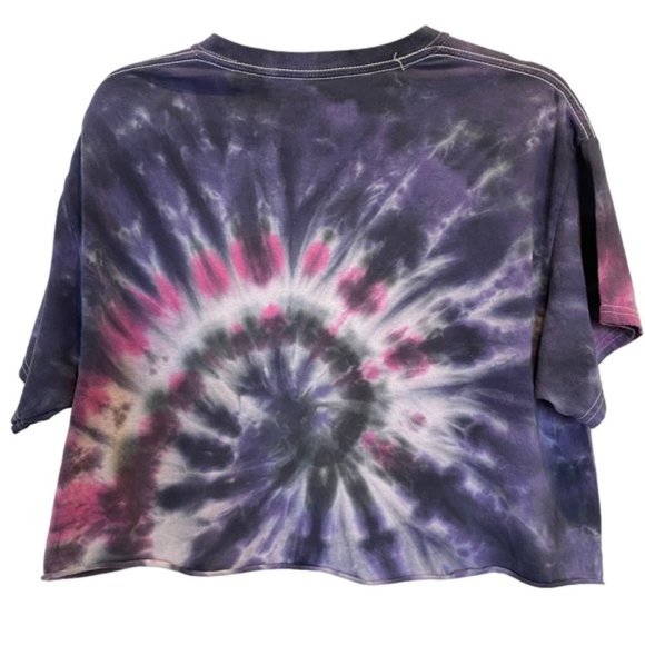 AC/DC Womens Multicolor Tie Dye Crop Band Concert Cotton Shirt M L - Picture 2 of 9